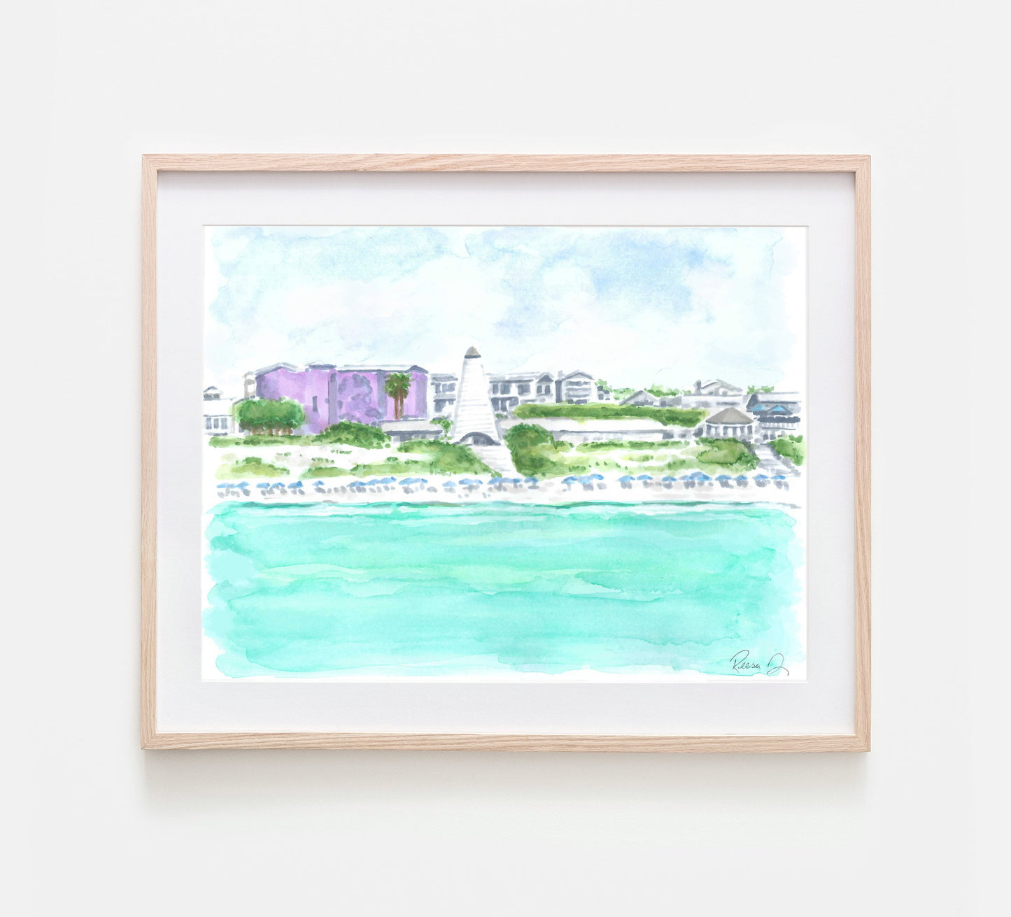 Seaside Florida Art Print 30A Art Beach View Seaside Florida Watercolor Painting of Seaside Beach Print 30A Florida