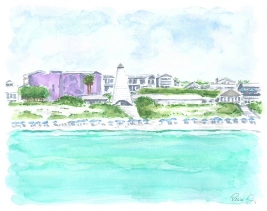 Seaside Florida Art Print 30A Art Beach View Seaside Florida Watercolor Painting of Seaside Beach Print 30A Florida