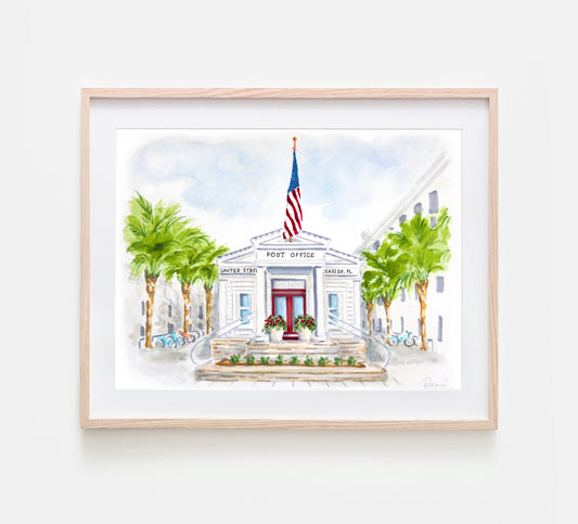 Seaside Florida Post Office Art Print 30A Watercolor Painting of Seaside Florida Post Office Print Florida Beach Keepsake Beach House Decor