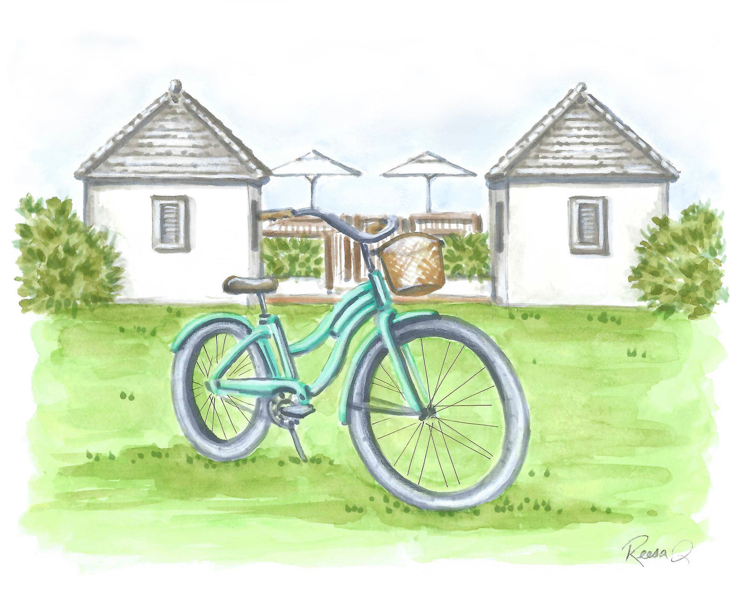 Rosemary Beach Cruiser Art 30A Art Beach Cruiser Painting Rosemary Beach Easter Green Print Vacation Keepsake Florida Beach House Decor