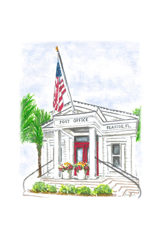 Seaside Florida Post Office Artwork 30A Watercolor Painting of Seaside Post Office Beach Art Costal Art Beach House Decor Vacation Keepsake