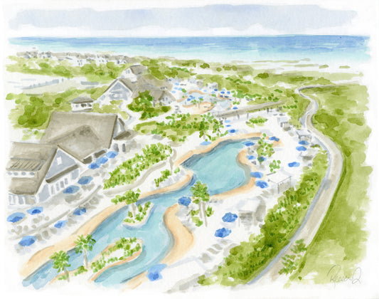 Watersound Florida Beach Club 30A Art Watercolor Painting of Watersound Florida Watersound Florida Condo Beach Artwork Wedding Venue 30A Art