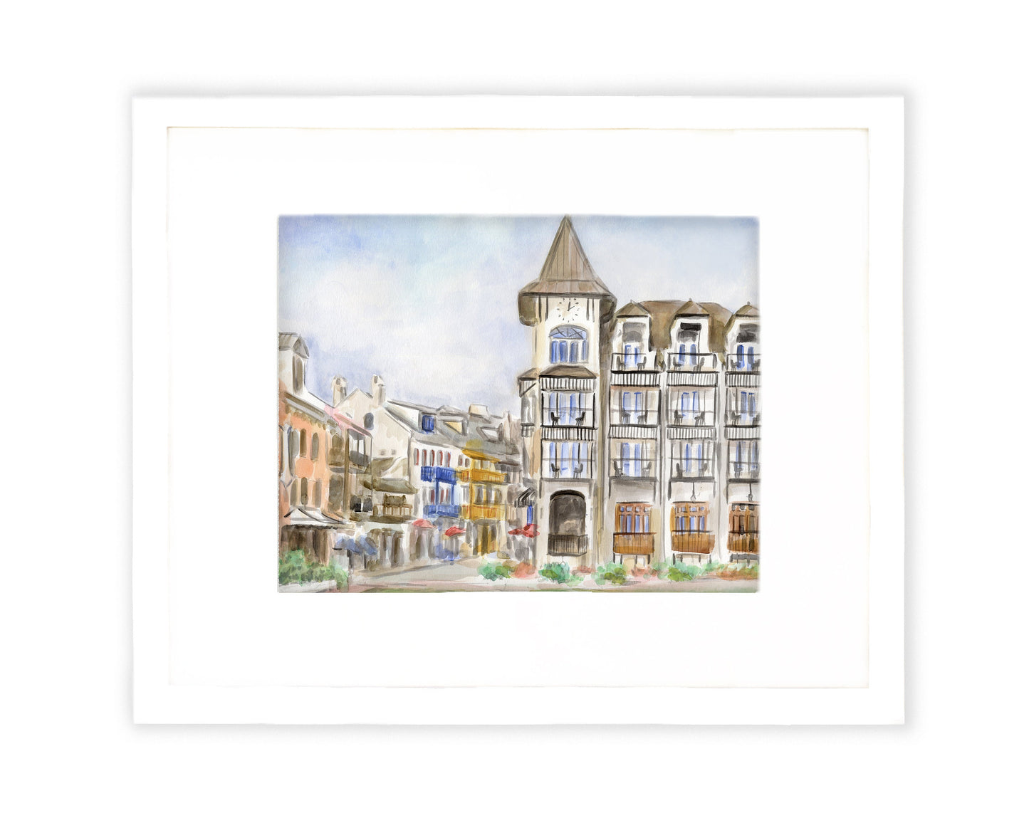 Rosemary Beach Art Print 30A Art Watercolor Painting of Main Street Rosemary Beach Pearl Hotel Rosemary Beach Watercolor 30A Western Green