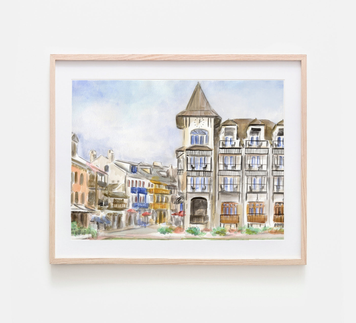 Rosemary Beach Art Print 30A Art Watercolor Painting of Main Street Rosemary Beach Pearl Hotel Rosemary Beach Watercolor 30A Western Green