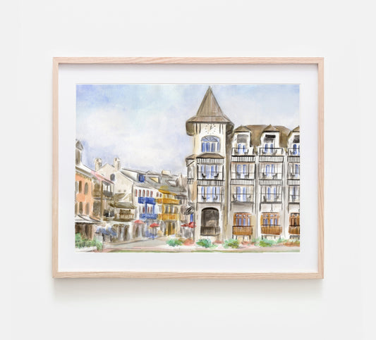 Rosemary Beach Art Print 30A Art Watercolor Painting of Main Street Rosemary Beach Pearl Hotel Rosemary Beach Watercolor 30A Western Green