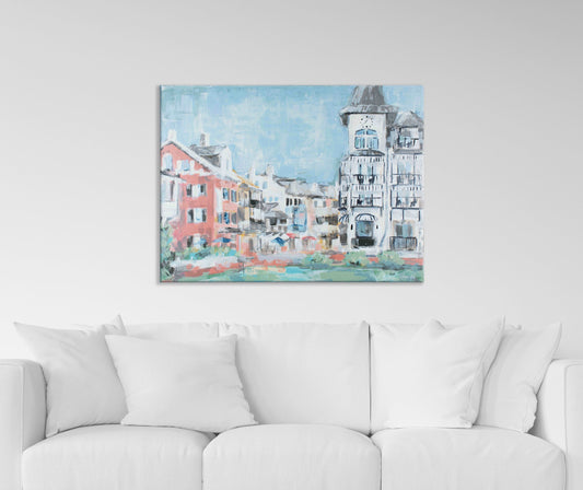 Rosemary Beach Main Street Canvas 30A Rosemary Beach Hand Embellished Giclee Beach House Art on Canvas Painting Pearl Hotel Print on Canvas