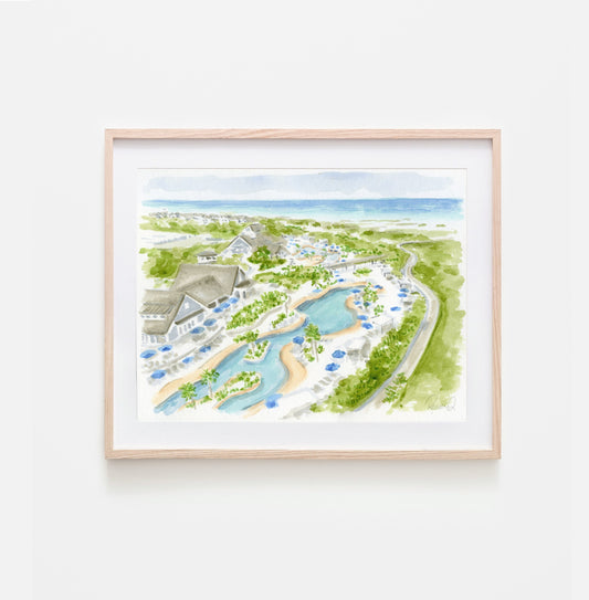 Watersound Florida Beach Club 30A Art Watercolor Painting of Watersound Florida Watersound Florida Condo Beach Artwork Wedding Venue 30A Art