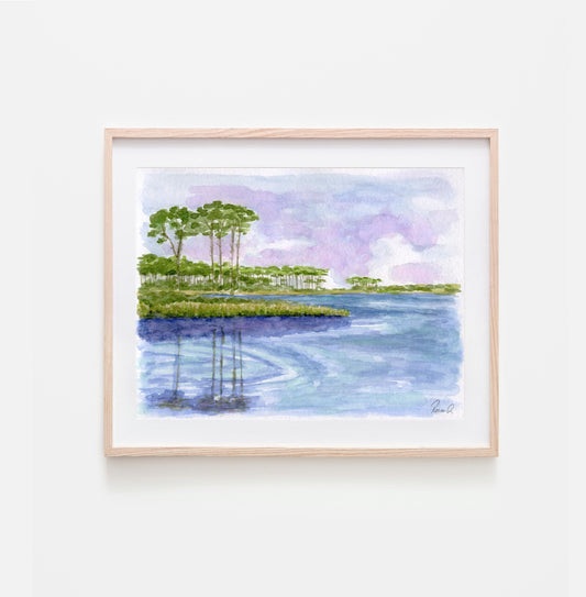 Western Lake Watercolor Florida Artwork 30A Seaside Painting Watersound Beach Artwork 30A Art Coastal Painting Beach Decor Coastal Dune Lake