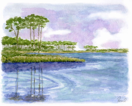 Western Lake Watercolor Florida Artwork 30A Seaside Painting Watersound Beach Artwork 30A Art Coastal Painting Beach Decor Coastal Dune Lake