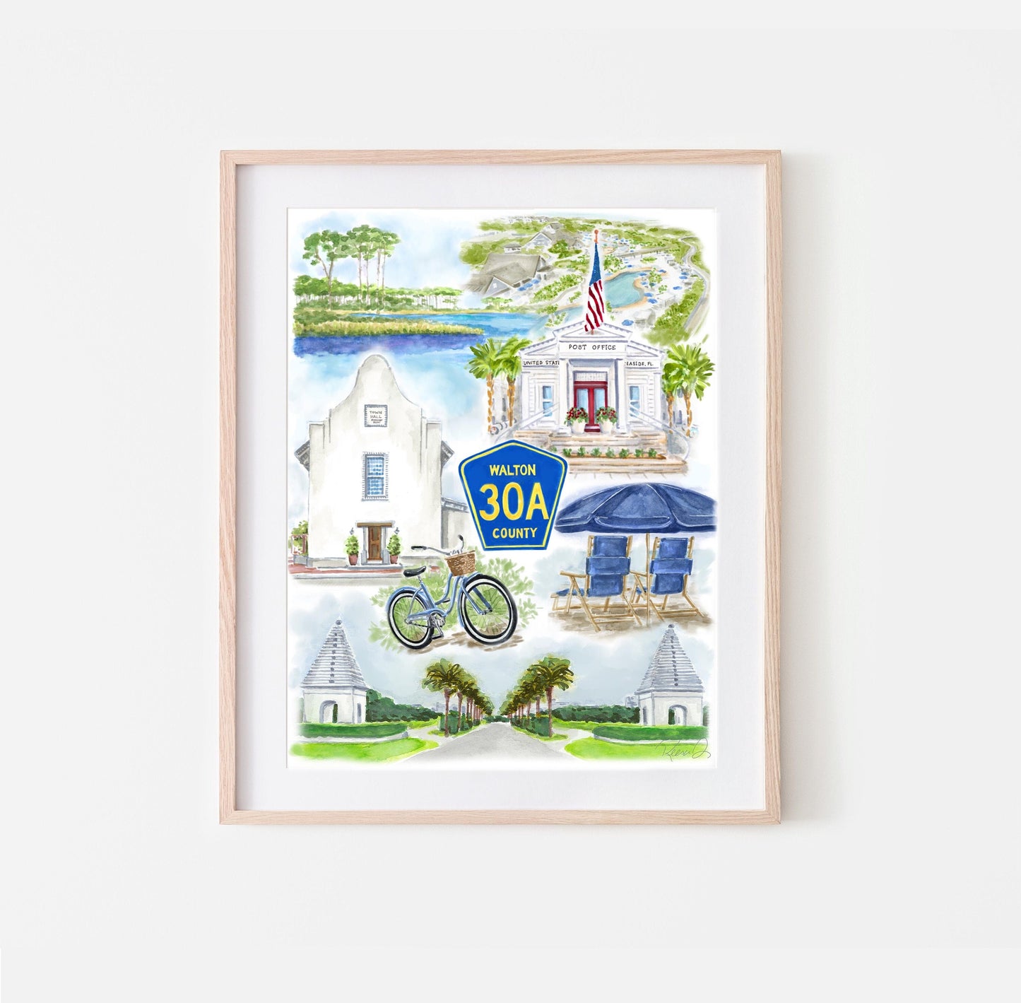 30A Watercolor Art Print: Rosemary Beach, Seaside , Watersound, Alys, Western Lake