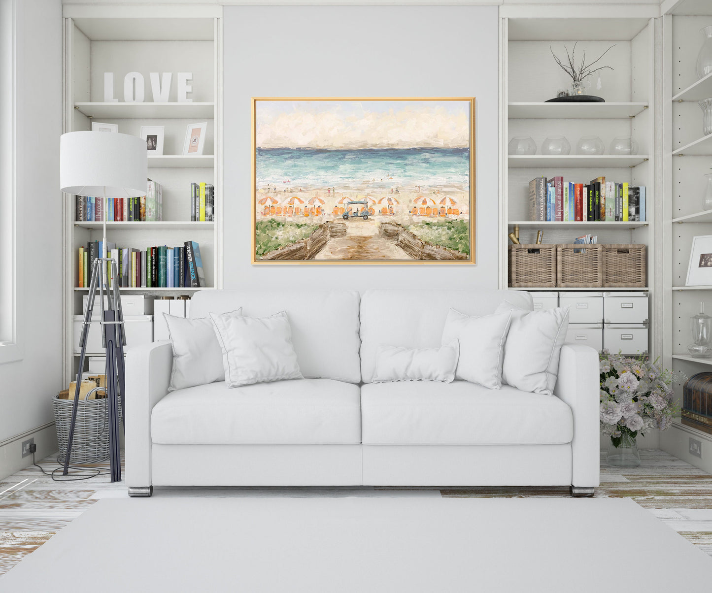 Cinnamon Shore Beach Umbrella Art: Hand Embellished Giclee Canvas