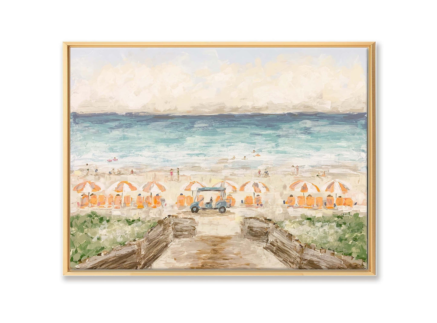 Cinnamon Shore Beach Umbrella Art: Hand Embellished Giclee Canvas