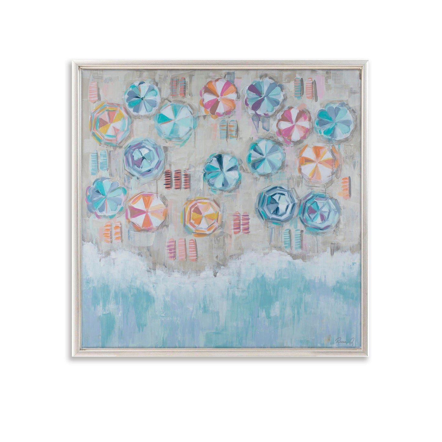 Beach Umbrella Painting Canvas Giclee Art Hand Embellished Giclee Beach Artwork on Canvas Beach House Painting Coastal Art Canvas Print Art