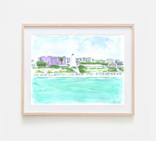 Seaside Florida Art Print 30A Art Beach View Seaside Florida Watercolor Painting of Seaside Beach Print 30A Florida