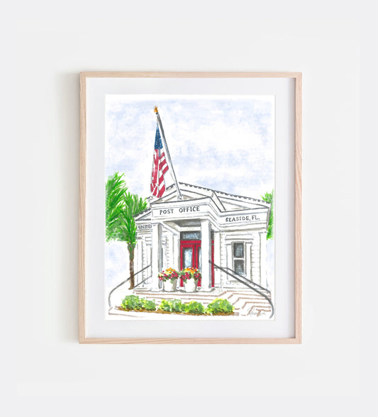 Seaside Florida Post Office Artwork 30A Watercolor Painting of Seaside Post Office Beach Art Costal Art Beach House Decor Vacation Keepsake