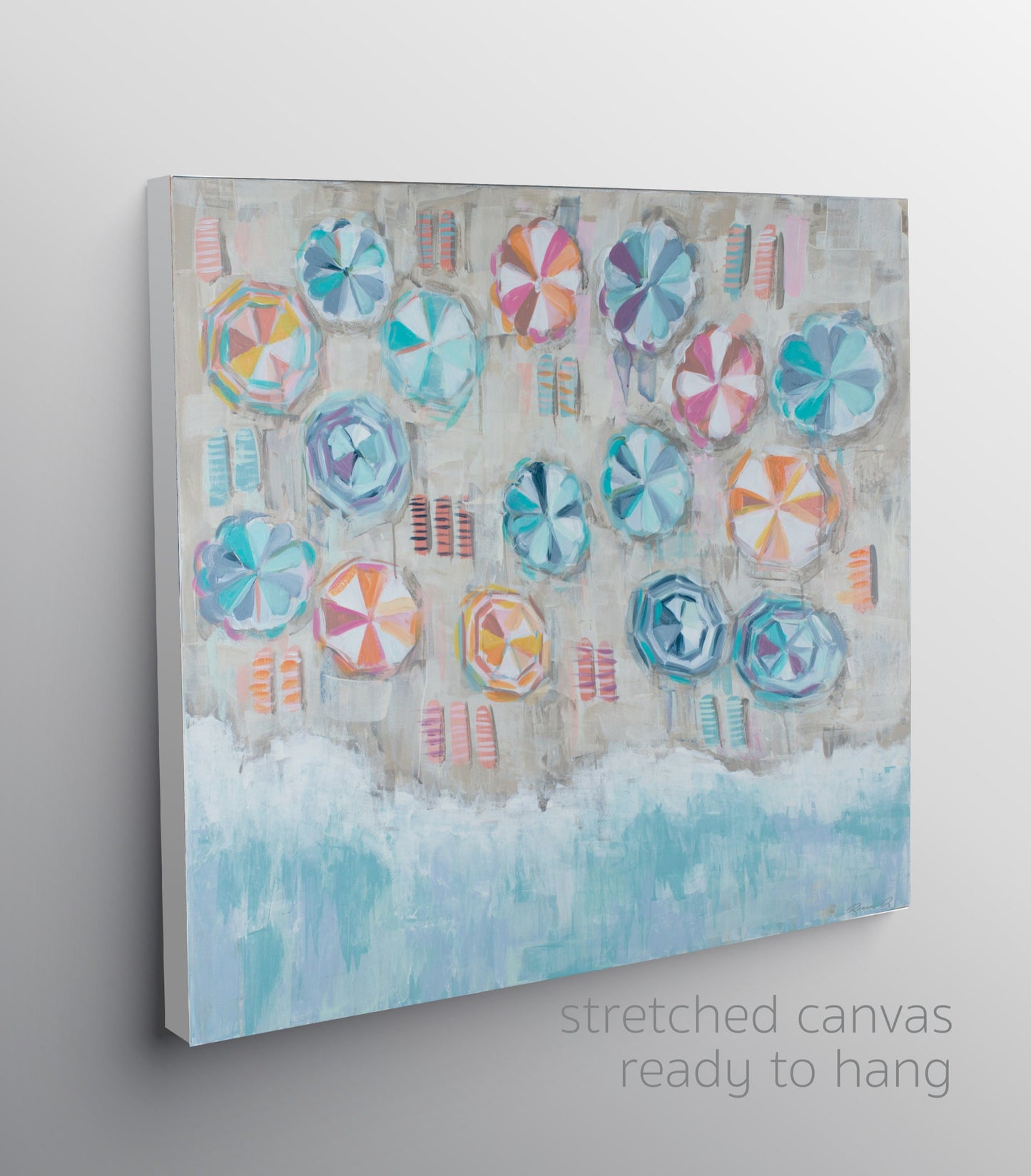 Beach Umbrella Painting Canvas Giclee Art Hand Embellished Giclee Beach Artwork on Canvas Beach House Painting Coastal Art Canvas Print Art