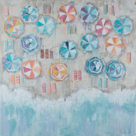 Beach Umbrella Painting Canvas Giclee Art Hand Embellished Giclee Beach Artwork on Canvas Beach House Painting Coastal Art Canvas Print Art