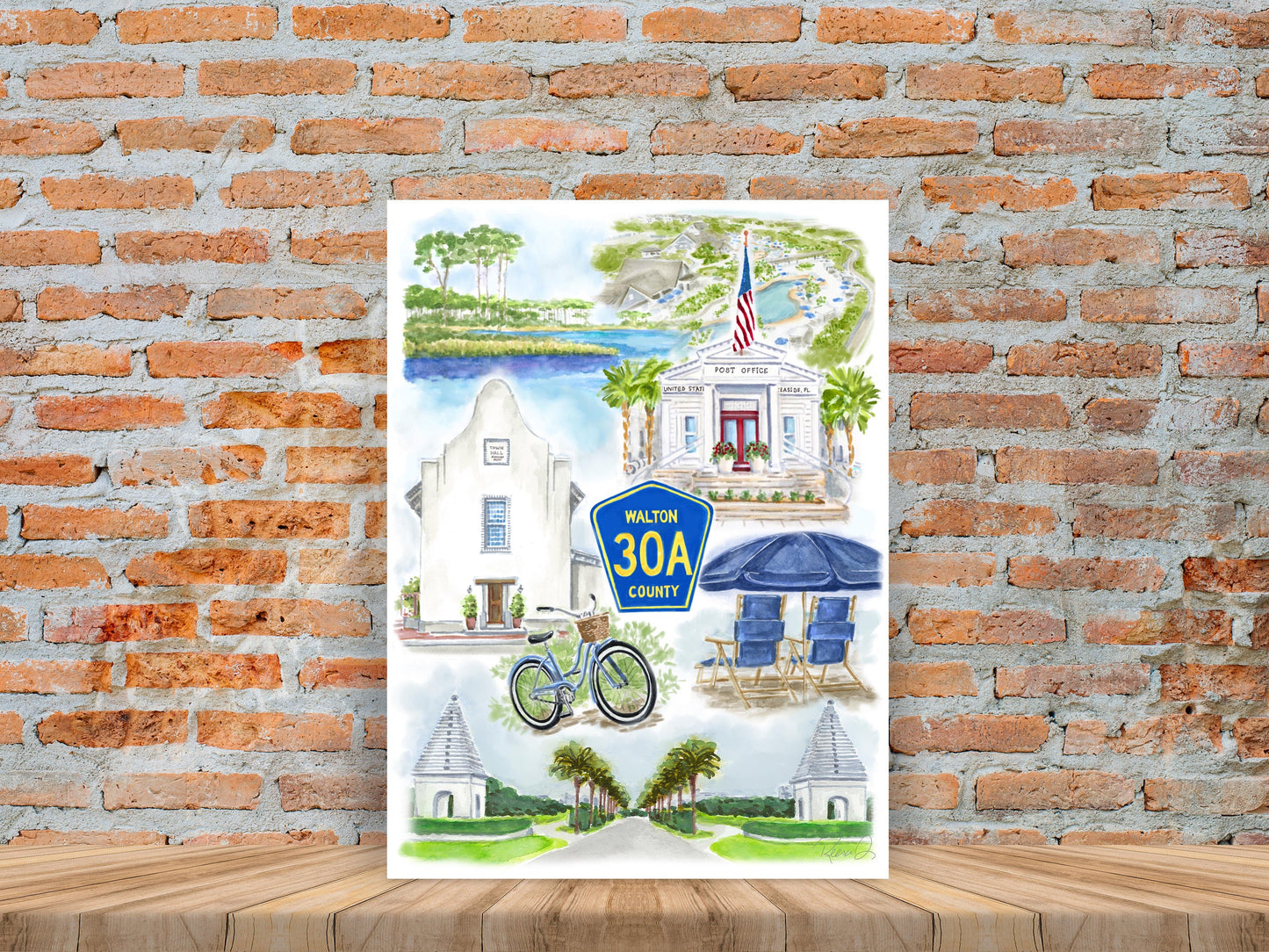 30A Watercolor Art Print: Rosemary Beach, Seaside , Watersound, Alys, Western Lake