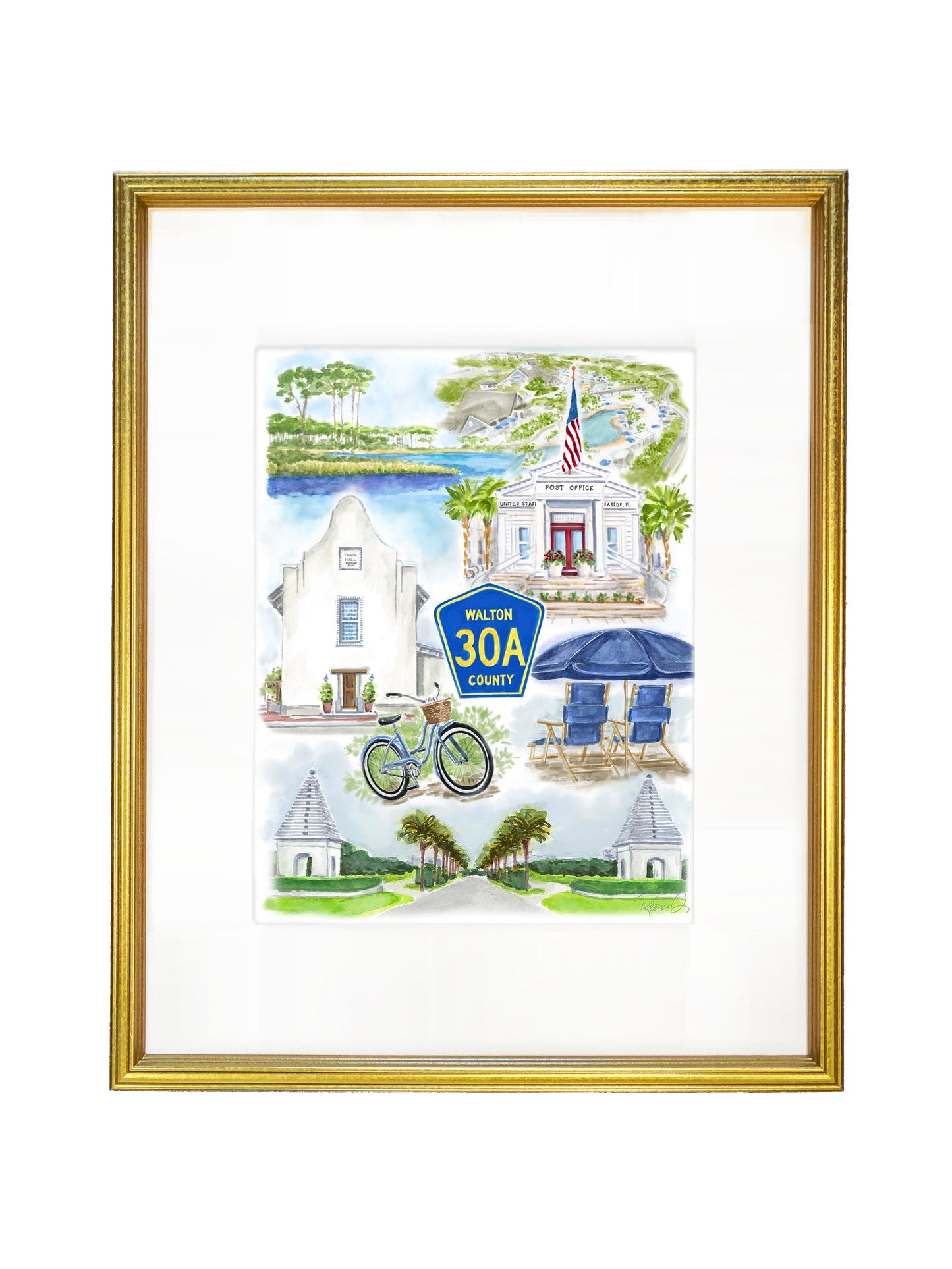 30A Watercolor Art Print: Rosemary Beach, Seaside , Watersound, Alys, Western Lake