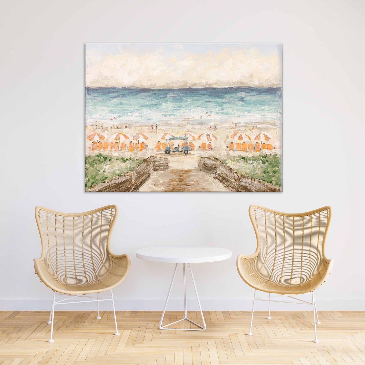 Cinnamon Shore Beach Umbrella Art: Hand Embellished Giclee Canvas