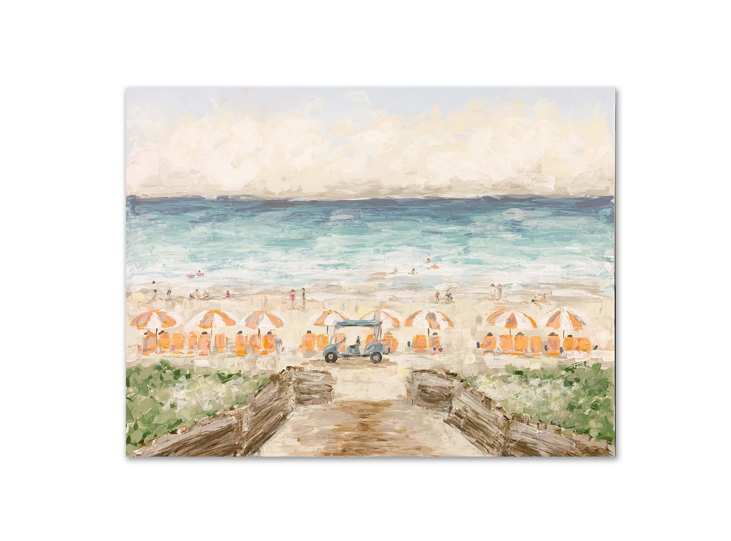 Cinnamon Shore Beach Umbrella Art: Hand Embellished Giclee Canvas