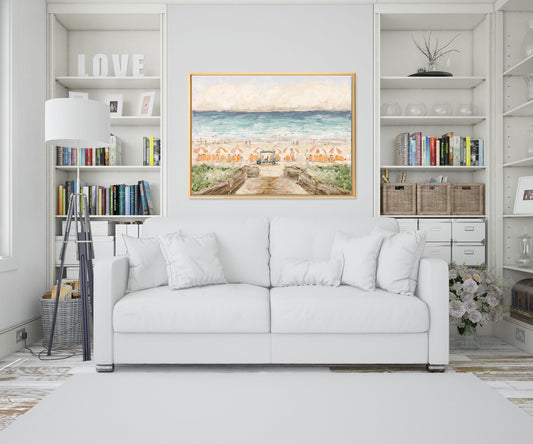 Cinnamon Shore Beach Umbrella Art: Hand Embellished Giclee Canvas